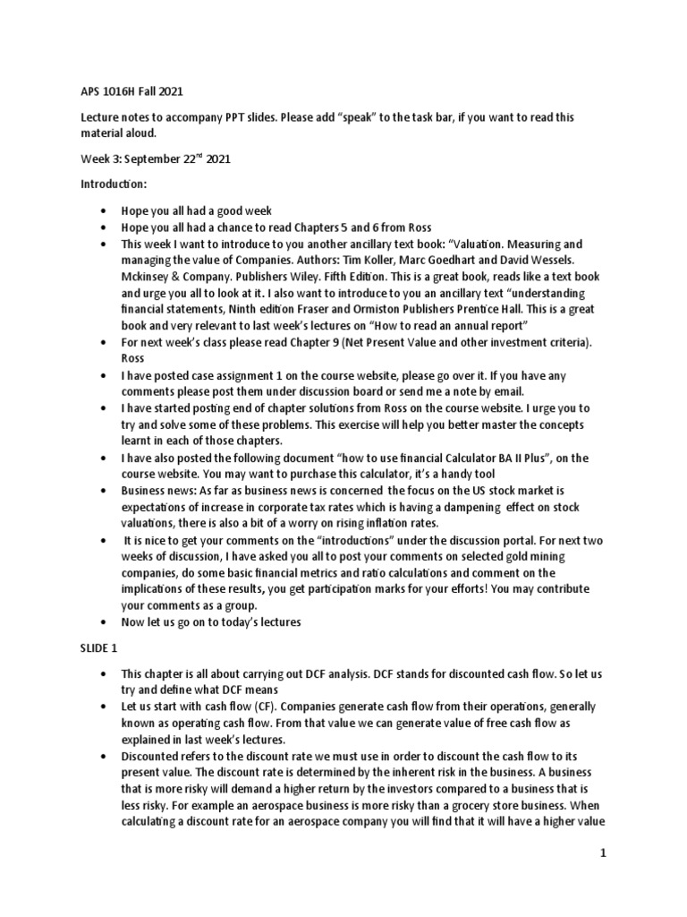 Week 3 Lecture Notes DCF Analysis | PDF | Net Present Value ...