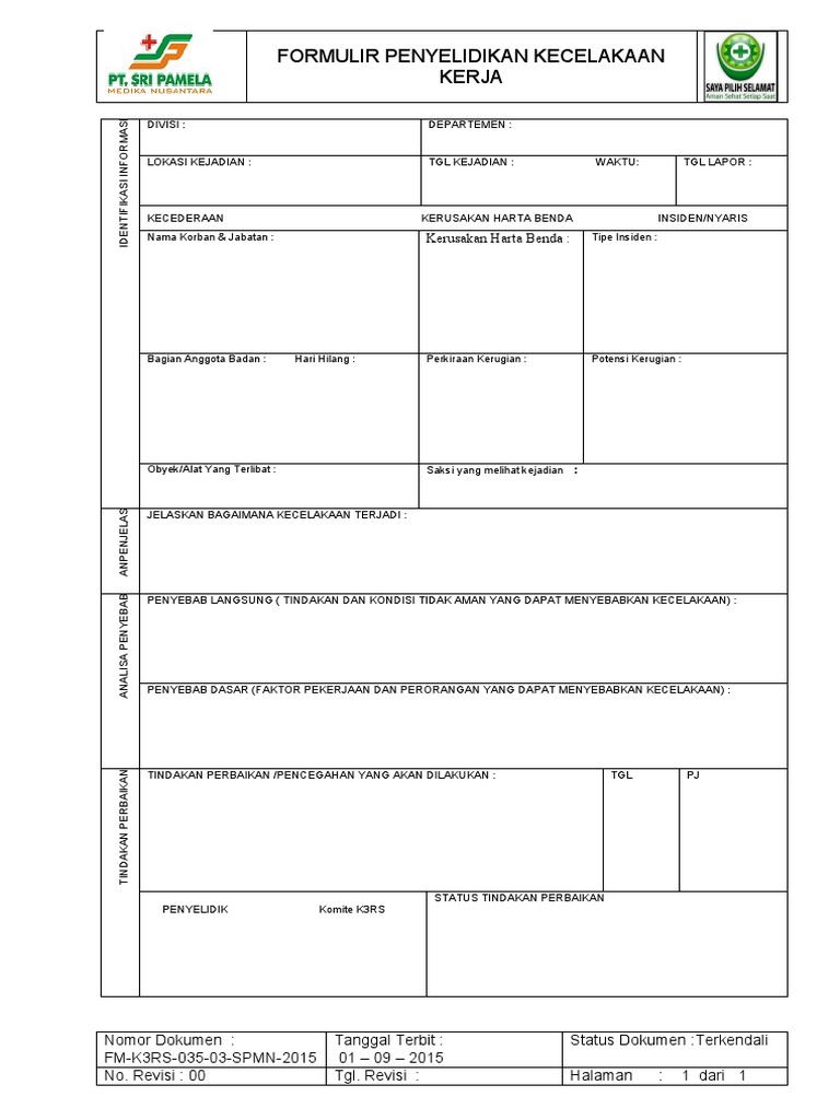 FM-K3RS-035-03-SPMN-2015 Form Penyelidikan Kecelakaan Kerja | PDF