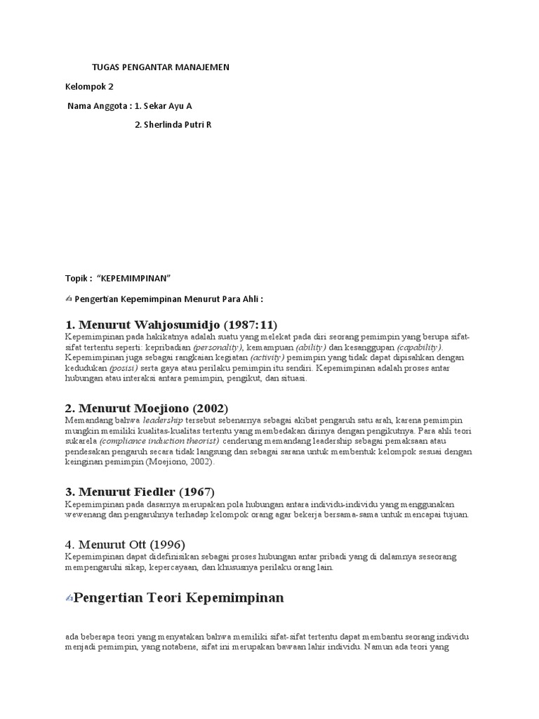 Tugas Kepemimpinan Kelompok 2 Pdf