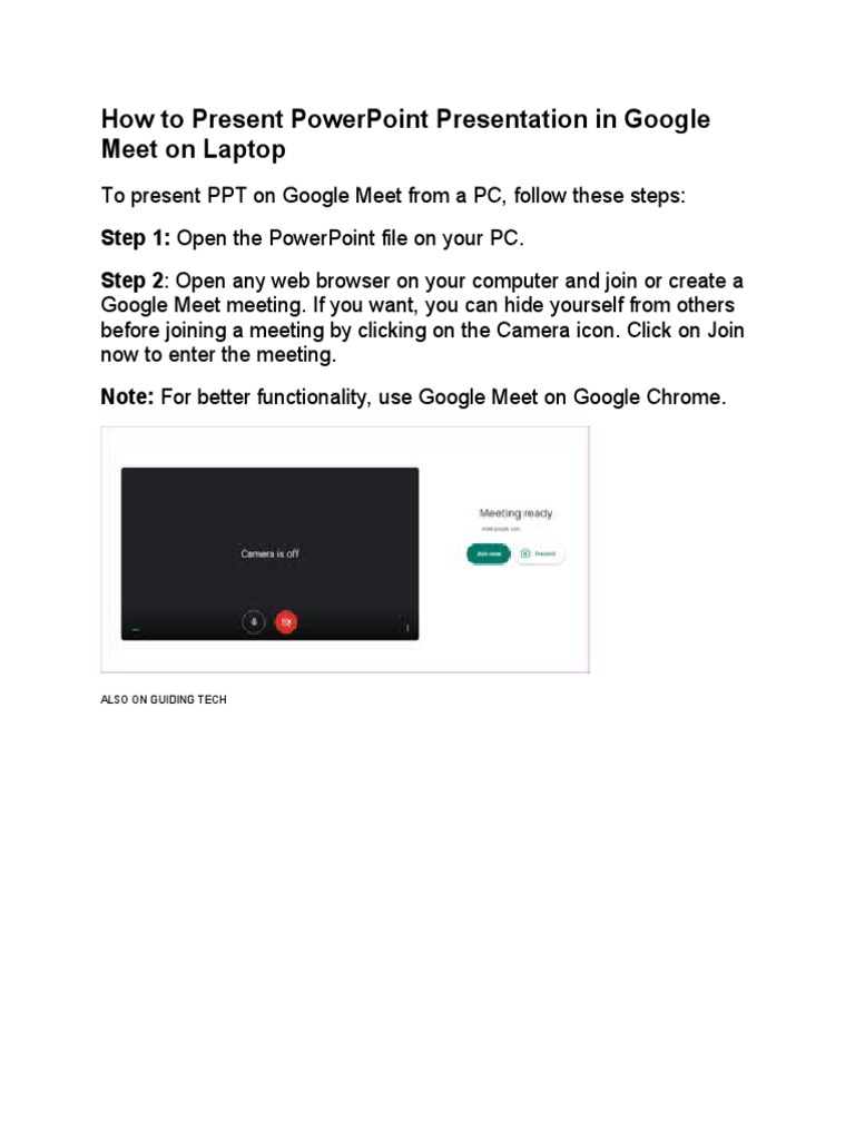 How To Present PowerPoint Presentation in Google Meet On Laptop PDF