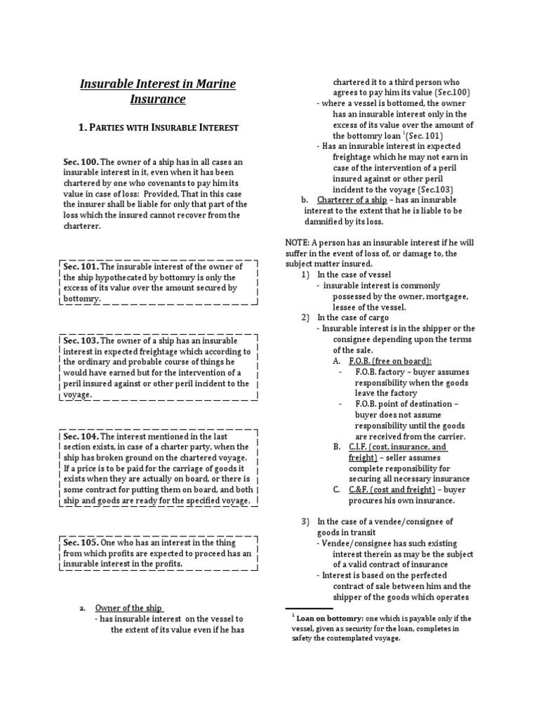 Insurable Interest in Marine Insurance | PDF | Insurance | Shipping