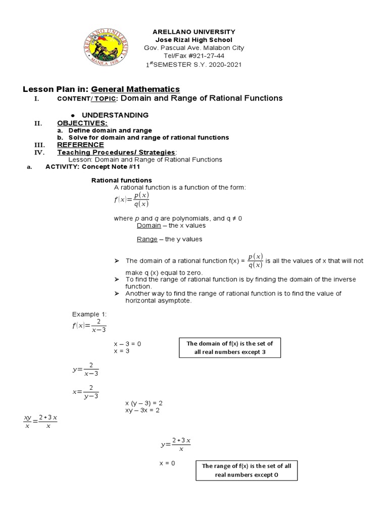 Domain and Range of Rational Functions | PDF | Function (Mathematics ...