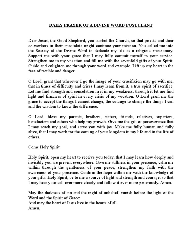 Daily Prayer for a Divine Word Postulant | PDF | Anglicanism | Logos ...