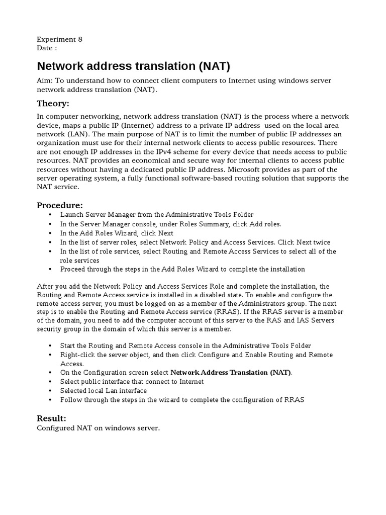 Configure NAT on Windows Server | PDF | Business | Technology & Engineering