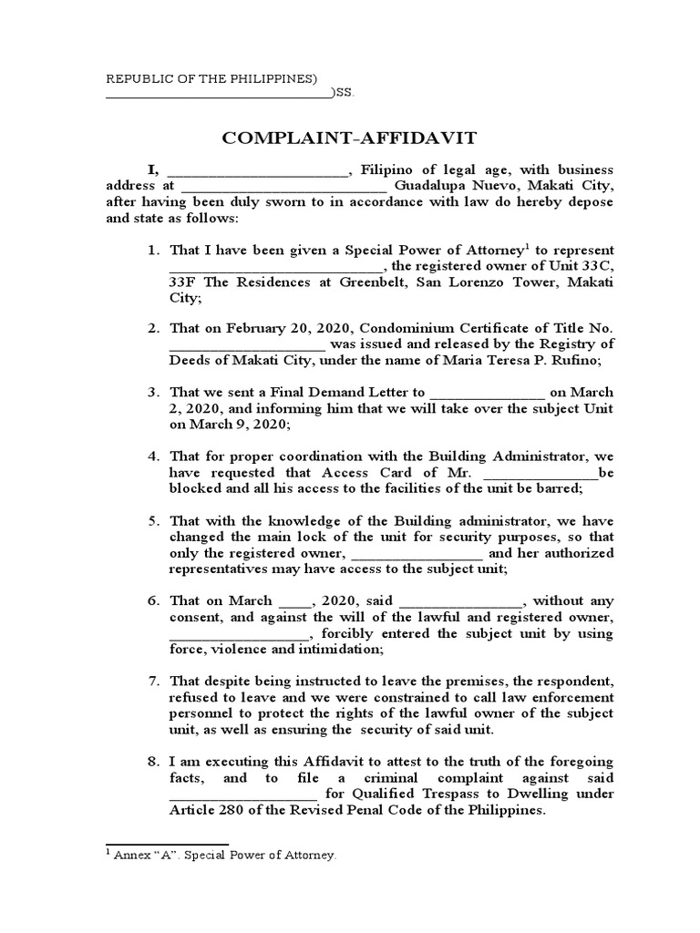 complaint-affidavit-for-trespass-to-dwelling-sample-pdf-affidavit