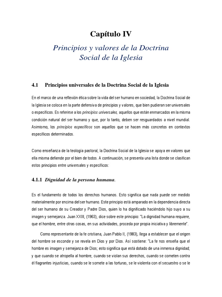 Capítulo IV Principios y Valores de La DSI | PDF | Doctrina social ...
