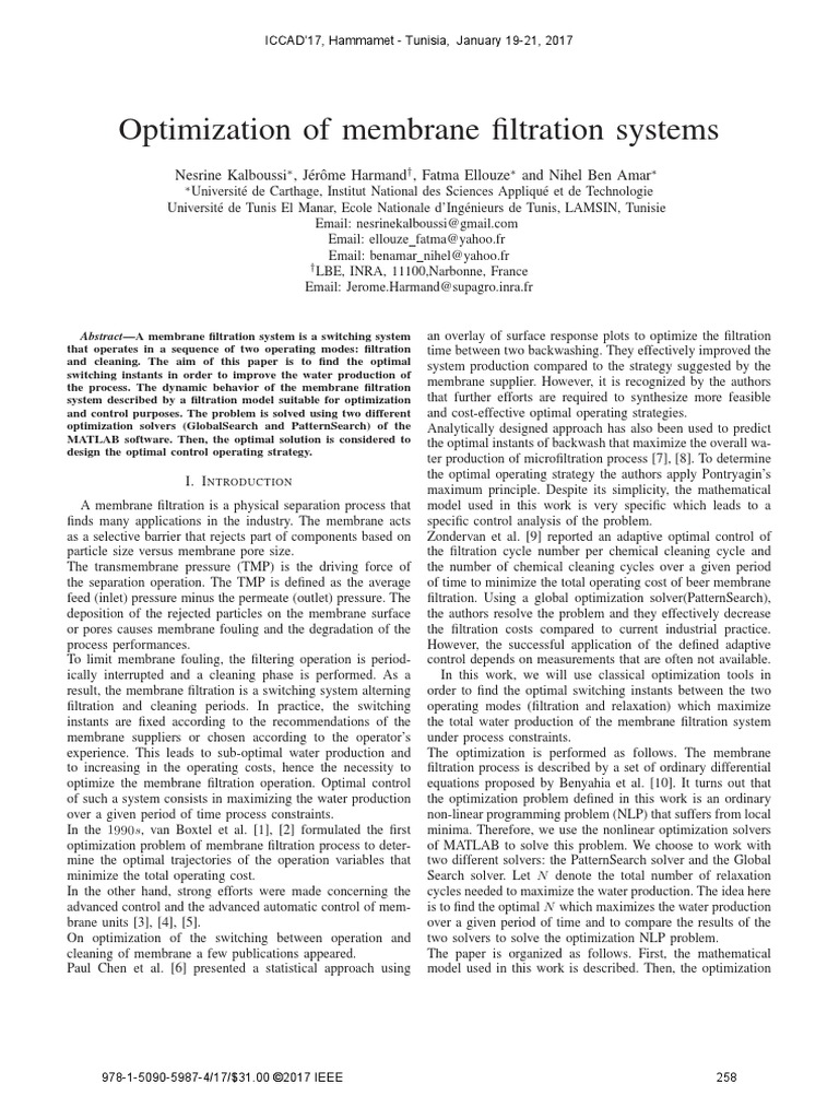 Optimization of Membrane Filtration Systems | PDF | Mathematical ...