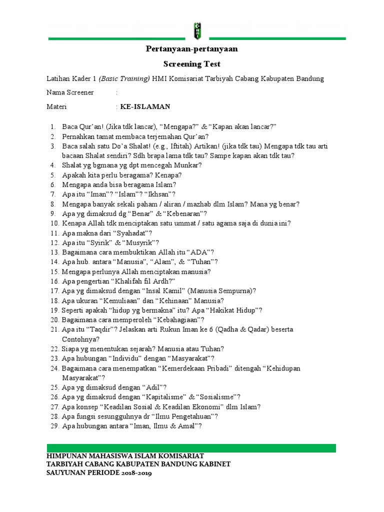 Pertanyaan Screening Test ARI MD PDF | PDF | Karier & Perkembangan