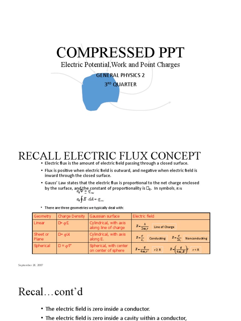 Compressed PPT: Electric Potential, Work and Point Charges | PDF ...