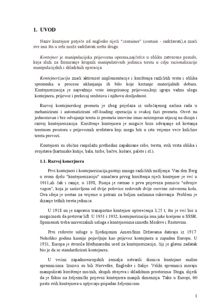 Uvod-Transport Robe Kontejnerima I Manipulacija Kontejnerima | PDF