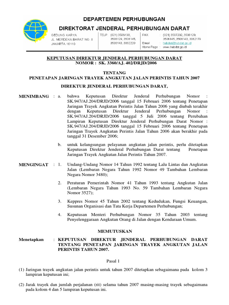 Jaringan Trayek Angkutan 2007 | PDF
