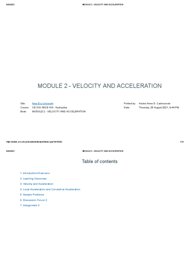 Module 2 - Velocity and Acceleration | PDF | Acceleration | Velocity