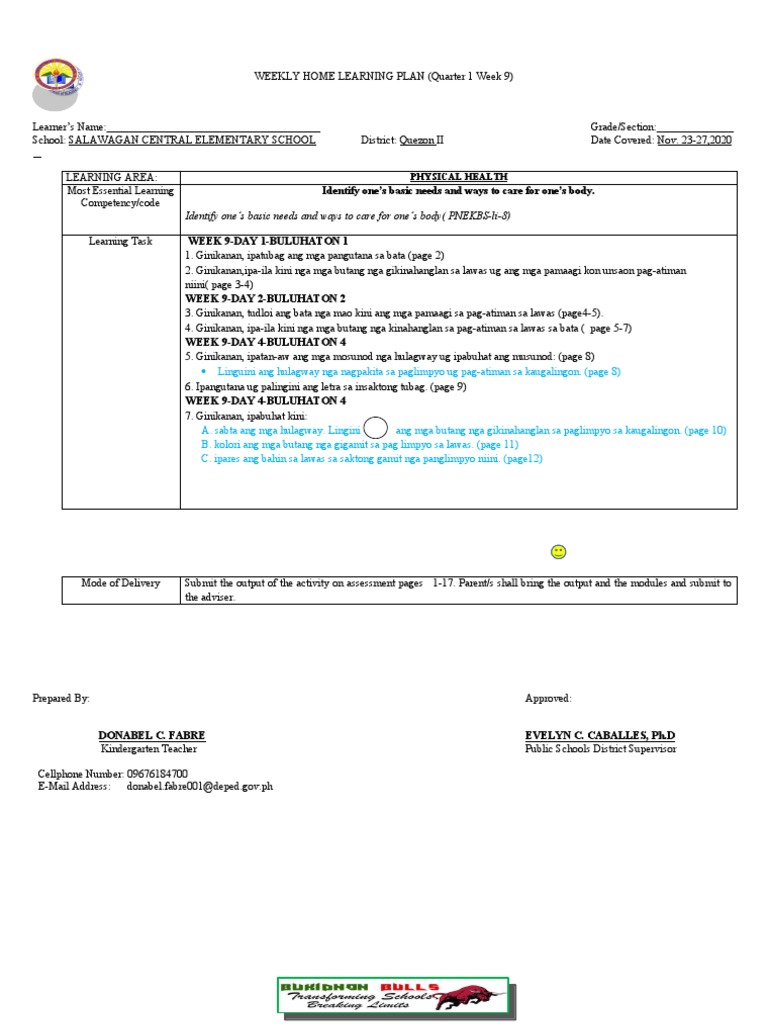 WEEKLY HOME LEARNING PLAN Week 9 10 | PDF
