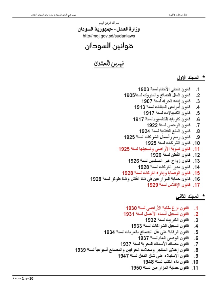 فهرس قوانين السودان | PDF