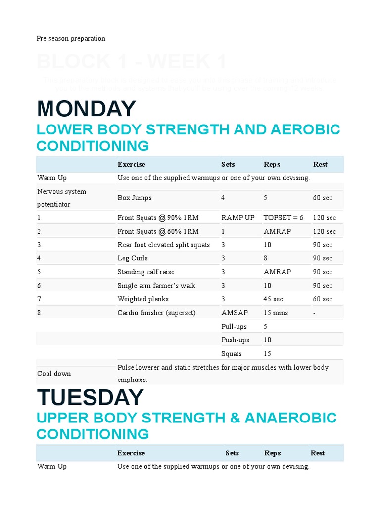 Pre Season Preparatio PDF | PDF | Weight Training | Aerobic Exercise