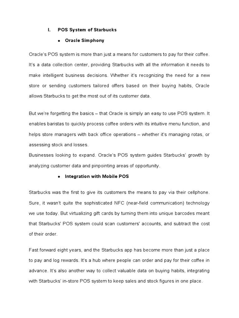 I. POS System of Starbucks PDF Point Of Sale Starbucks