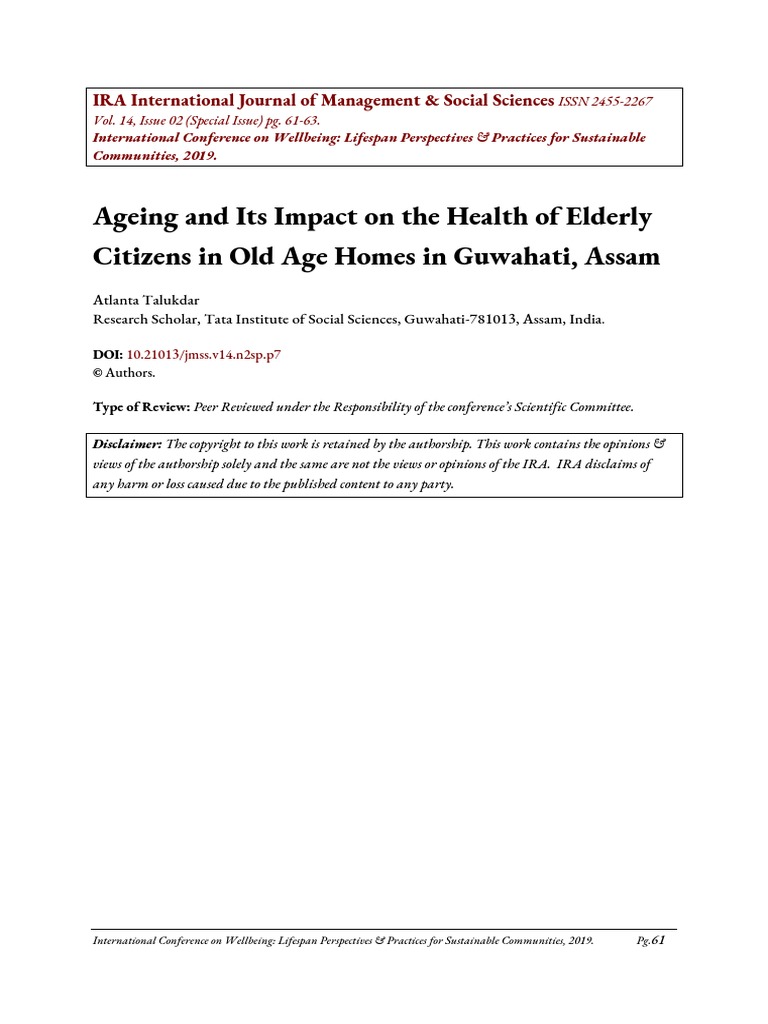 Ageing and Its Impact On The Health of Elderly Citizens in Old Age ...