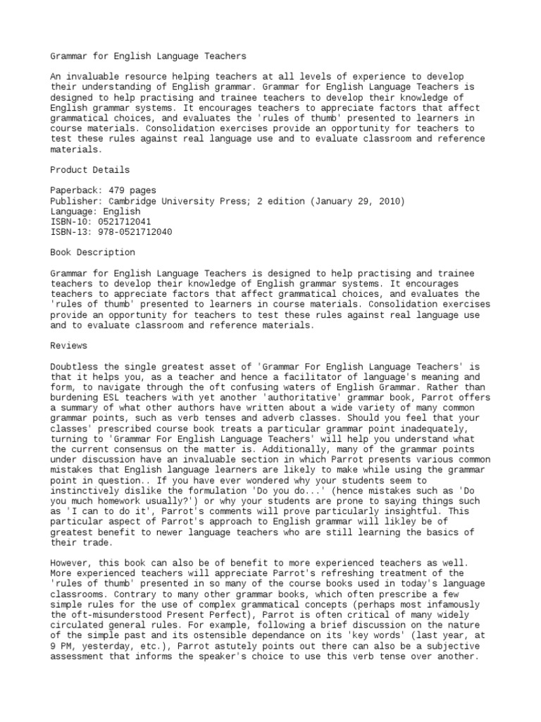 Grammar Fo English Language Teachers - Info | PDF | English As A Second ...