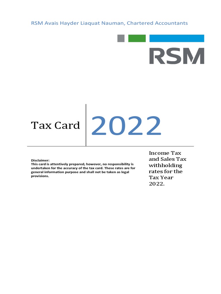 RSM Tax Card 2022 PDF Capital Gains Tax Taxes