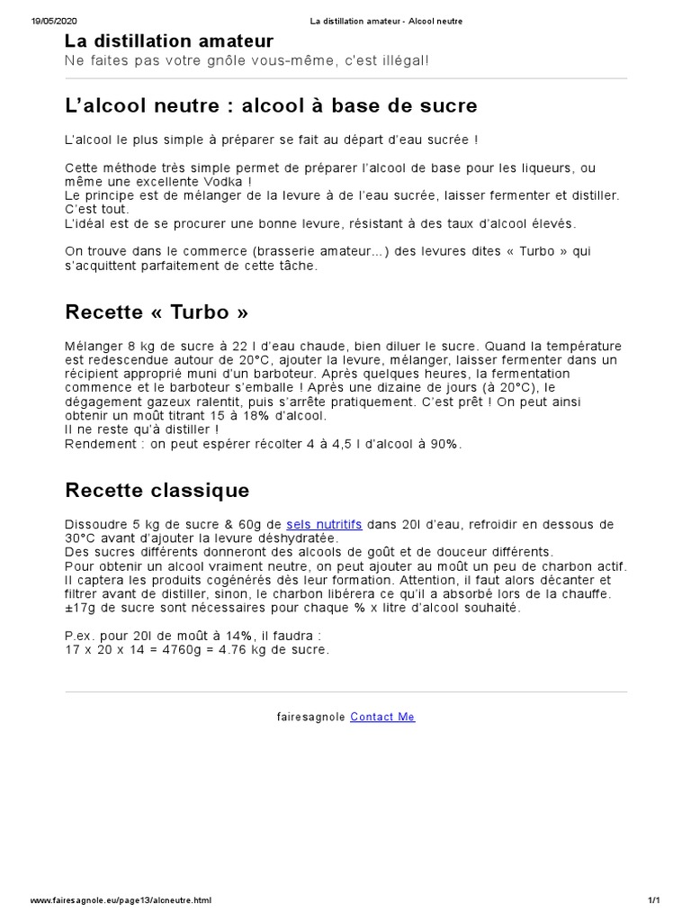 Distillation d'alcool neutre maison PDF — free download