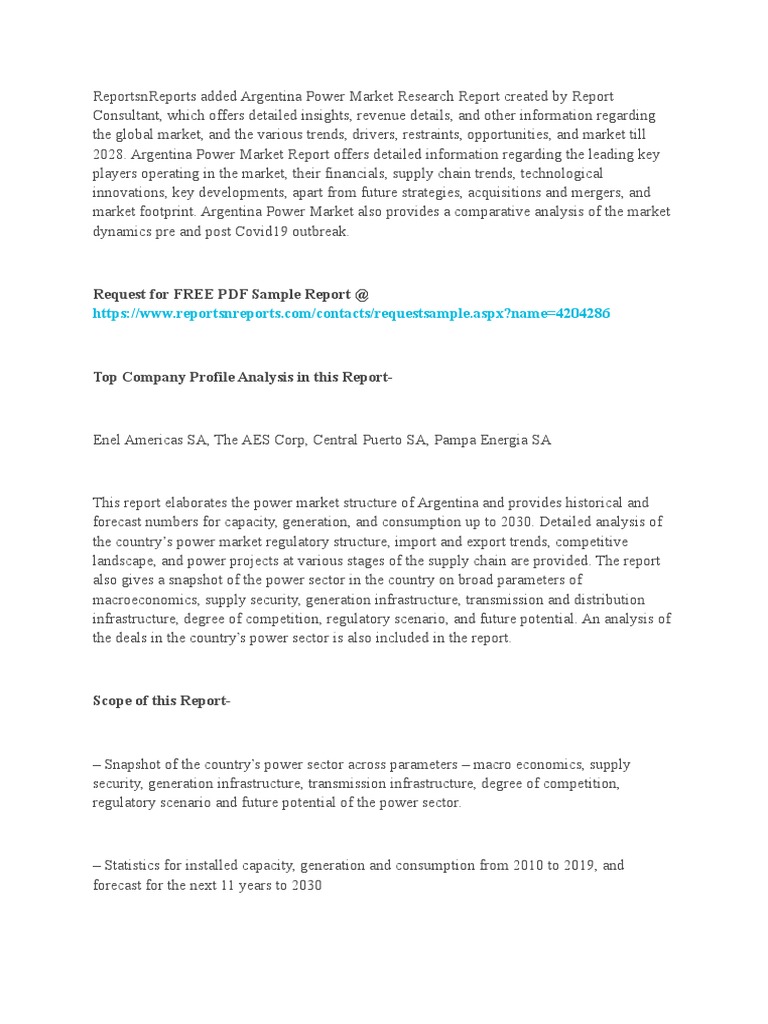 Request For FREE PDF Sample Report @ | PDF | Electric Power | Power ...