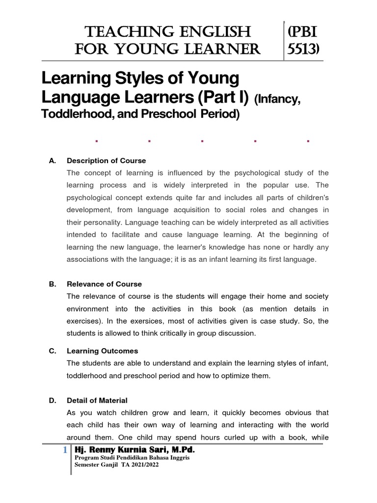 Learning Styles of Young Language Learners (Part I) : Teaching English ...