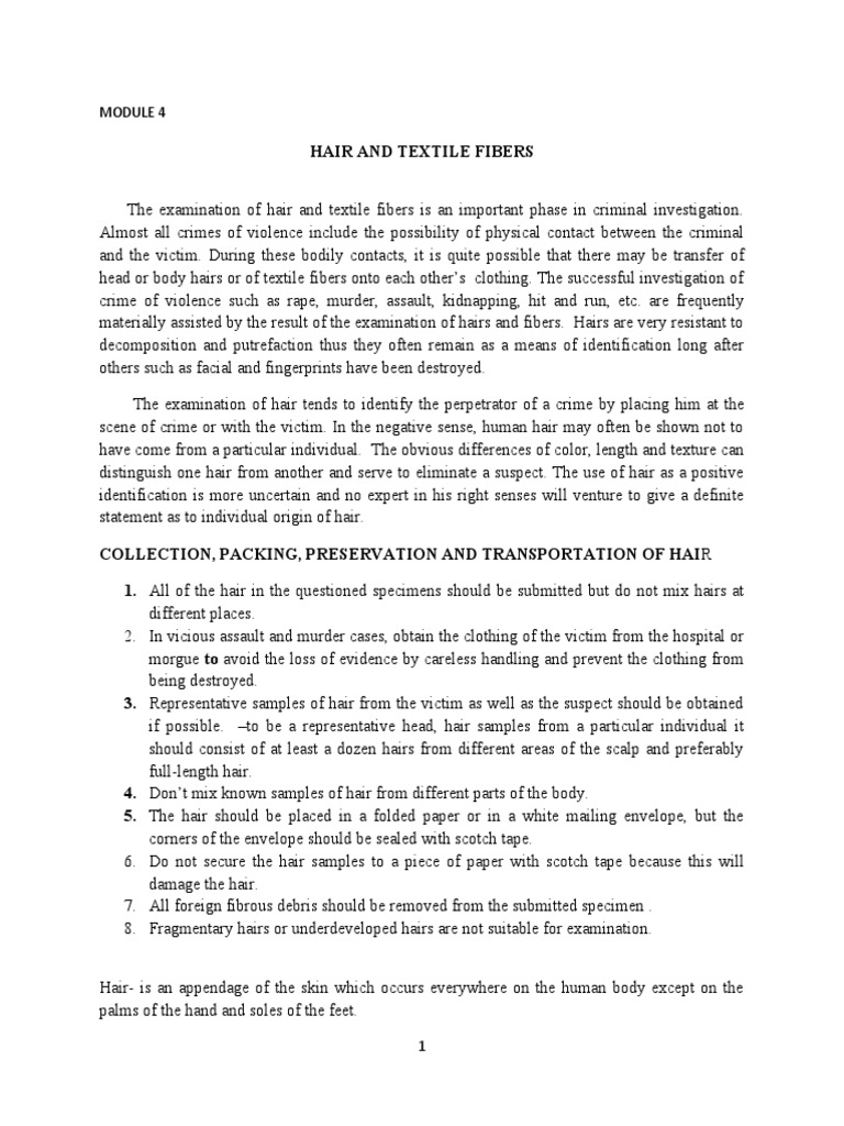 Module4 Hair and Textile Fibers PDF Hair Fibers