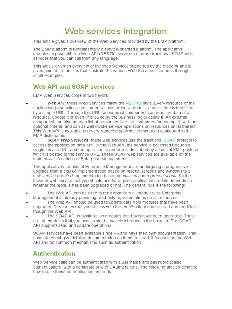 EMP Web Services Integration Overview | PDF | Internet & Web | World ...