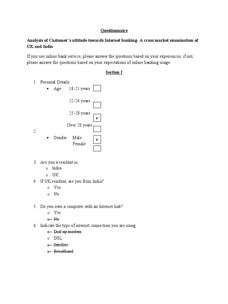 Internet Banking Attitude Questionnaire | PDF | Banks & Banking ...