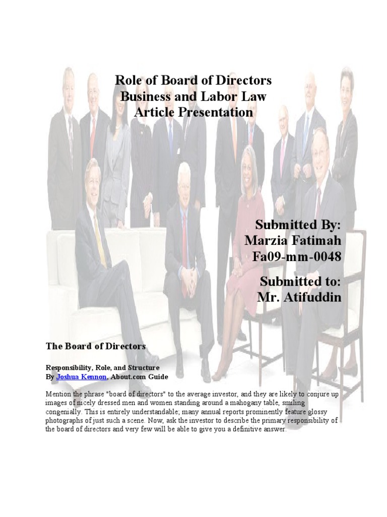 Role and Functions of Board of Directors | PDF | Board Of Directors ...