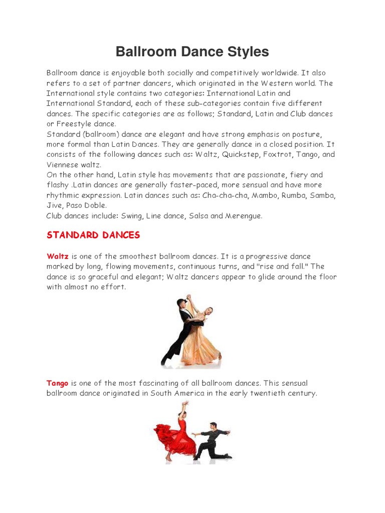 Overview of Ballroom Dance Styles | PDF | Ballroom Dance | Dances