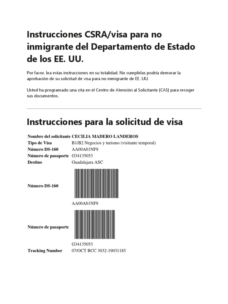 Instrucciones para Visa CSRA EE. UU. | PDF | Finanzas y dinero ...