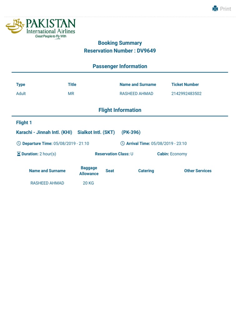 Karachi to Sialkot Flight Details | PDF