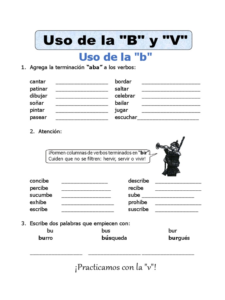 Ejercicios de uso de B y V para Primaria | PDF