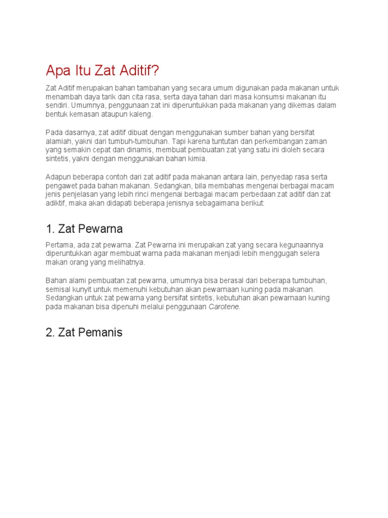 Pengertian dan Contoh Zat Aditif | PDF | Kesehatan Holistik | Gaya Hidup