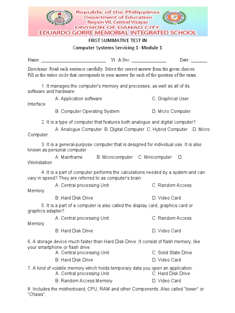 Computer Systems Servicing Test 1 | PDF | Personal Computers | Computer ...