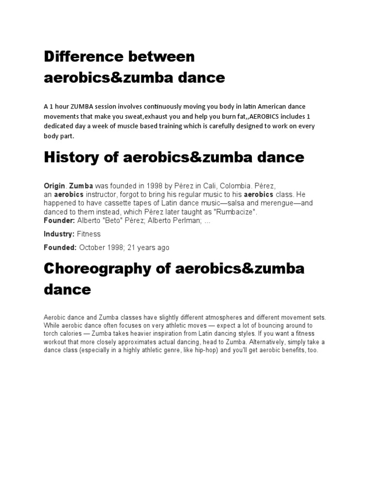 Difference Between Aerobics&zumba Dance Origin. Zumba Was Founded in