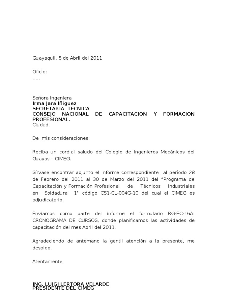 Carta de entrega de Informes Febrero 2011