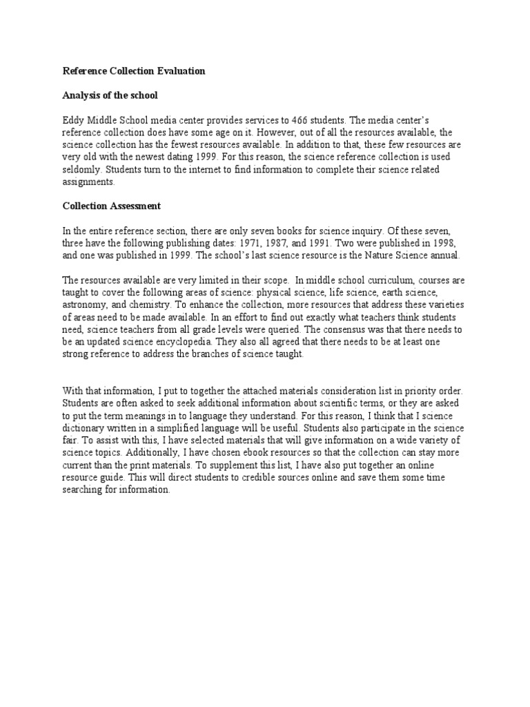 Reference Collection Evaluation | PDF | Language Arts & Discipline ...