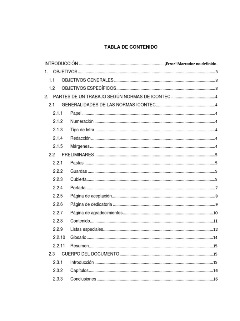 Tabla de Contenido según Normas Icontec | PDF | Ensayos | Escritura