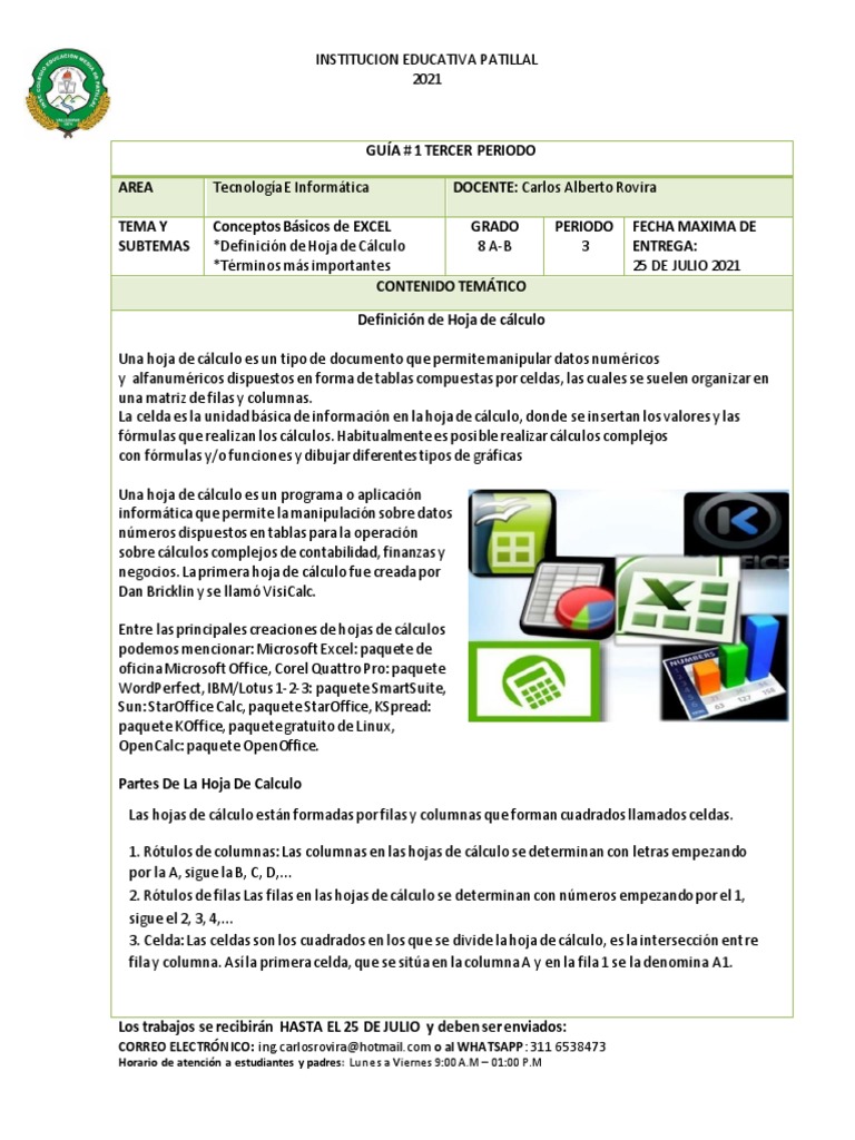 Informática Grado 8 (Guía 1) | PDF | Hoja de cálculo | Microsoft Excel