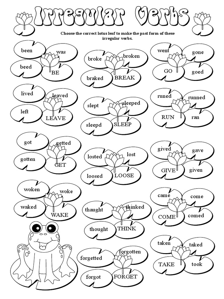 Choose The Correct Lotus Leaf To Make The Past Form of These Irregular