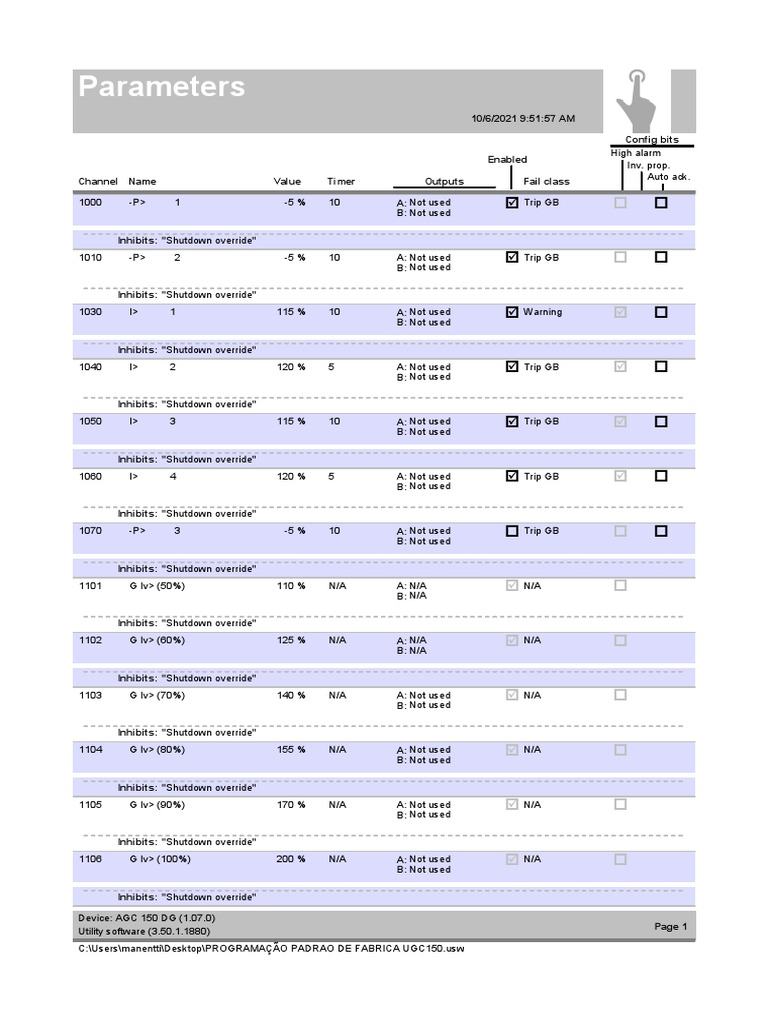 AGC 150 DG Configuration Parameters | PDF | Computing | Electrical ...