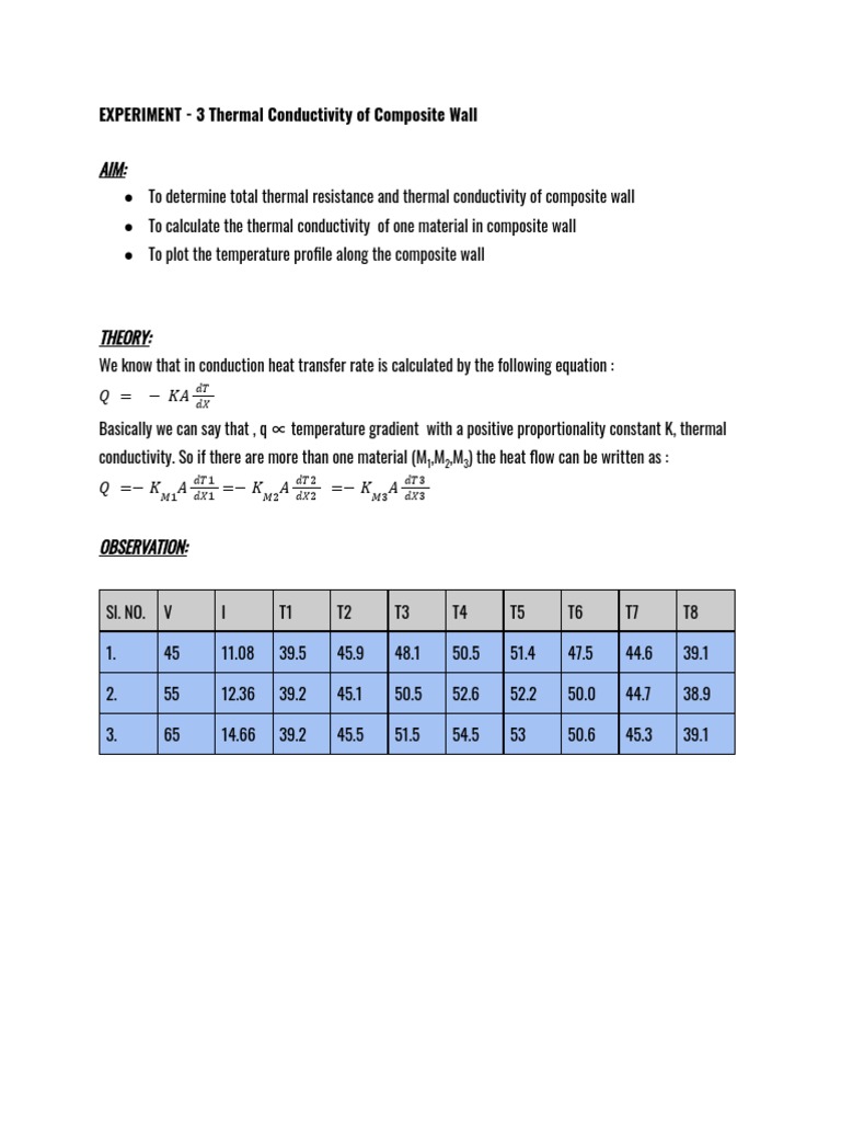 EXPERIMENT - 3 Thermal Conductivity of Composite Wall | PDF | Thermal ...