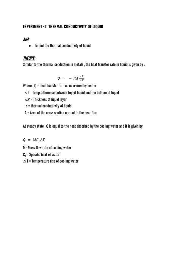Thermal Conductivity of Liquids Experiment | PDF