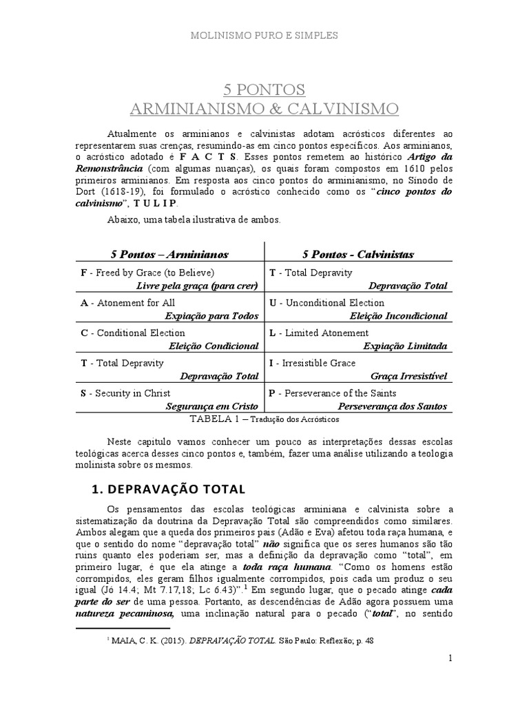 5 Pontos do Arminianismo e Calvinismo | PDF | Arminianismo | Calvinismo