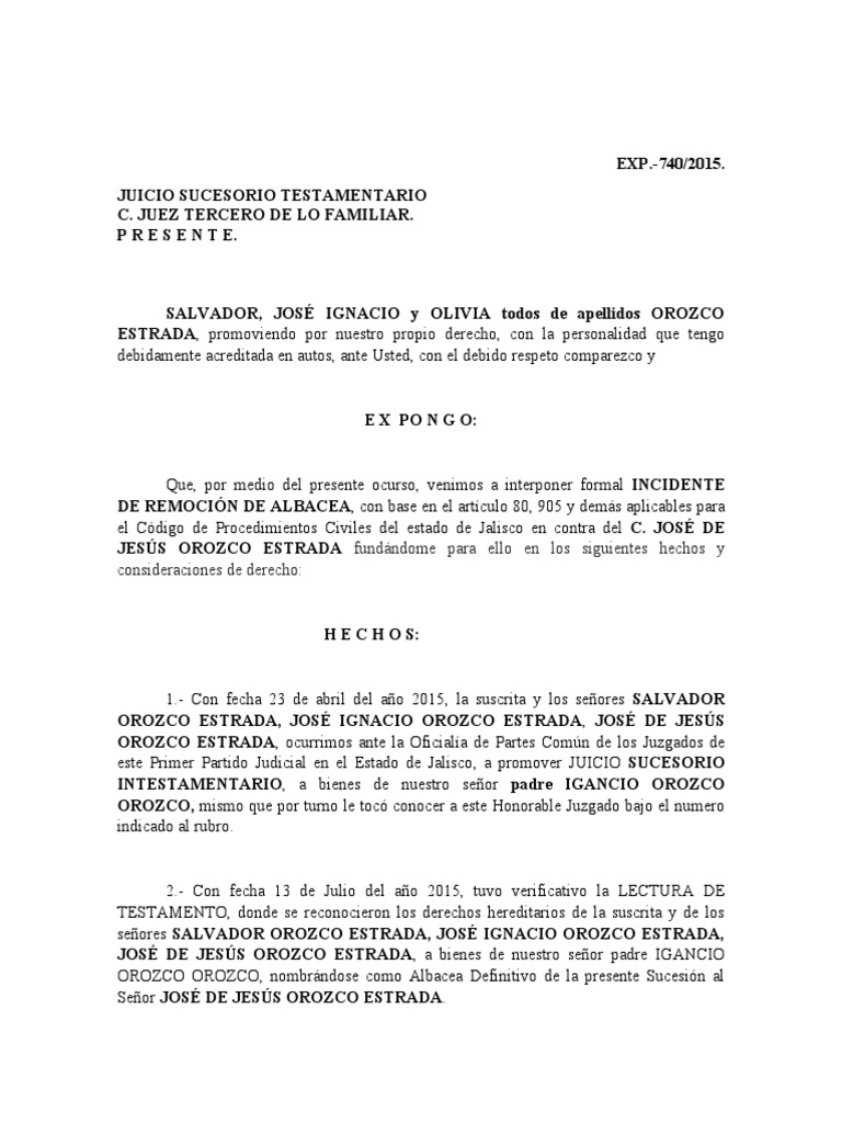 PROMOCIÓ DE REMOCIÓN DE ALBACEA EXP 570 Agosto | PDF | Gobierno | Justicia
