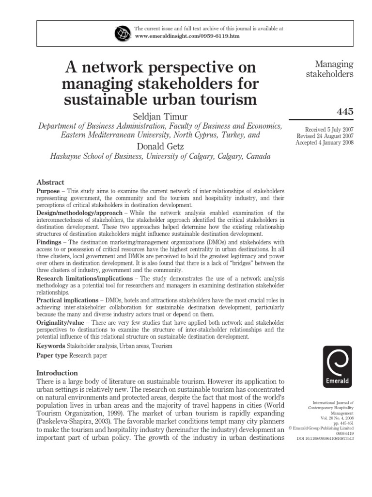 Stakeholder Management in Urban Tourism | PDF | Sustainability ...