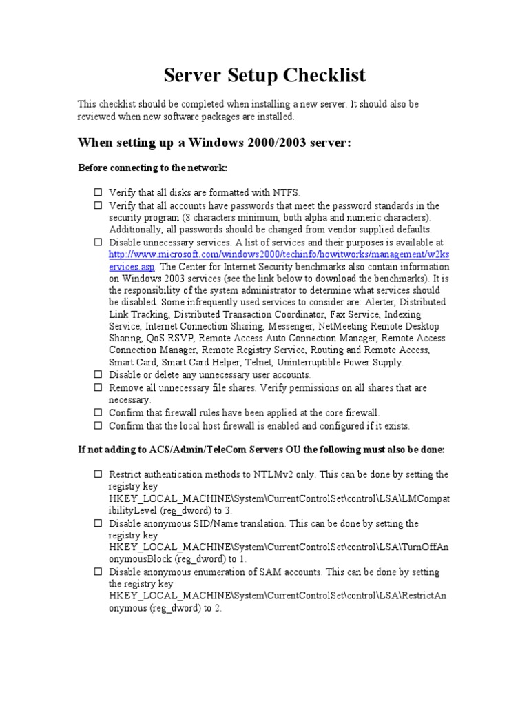 Server Setup Checklist PDF