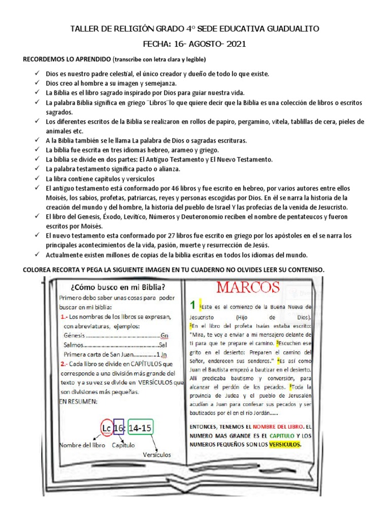 Taller de Religión para 4° Grado | PDF | Biblia | Nuevo Testamento